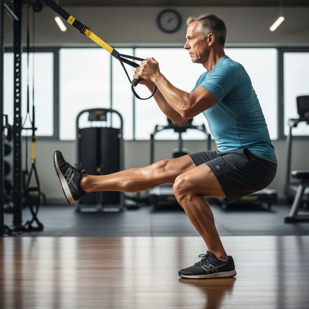 TRX Pistol Squat Pulls on Left Leg