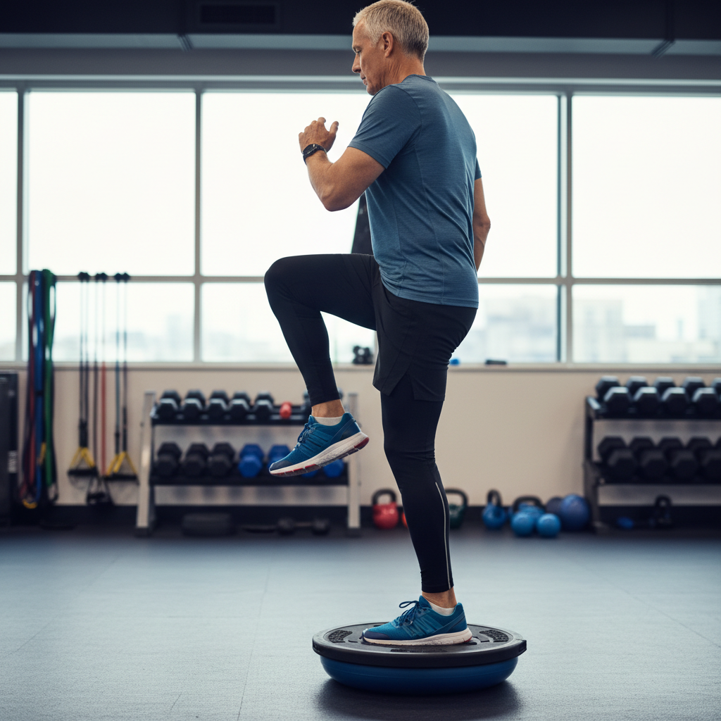 Single Leg Knee-Ups on BOSU (Right Leg)