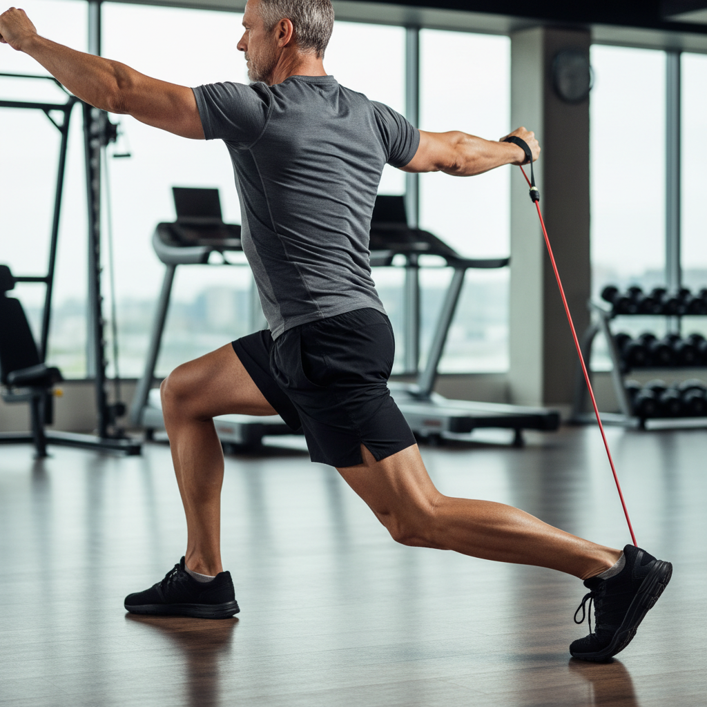 Reverse Lunges with Side Forward Arms Raise - Tubes on Left Leg