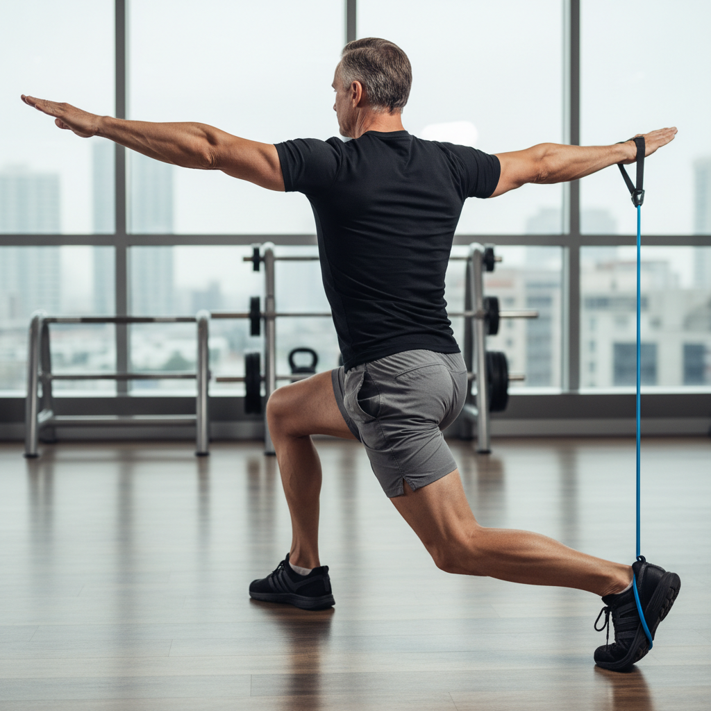 Reverse Lunges with Side Forward Arm Raise - Tubes on Right Leg