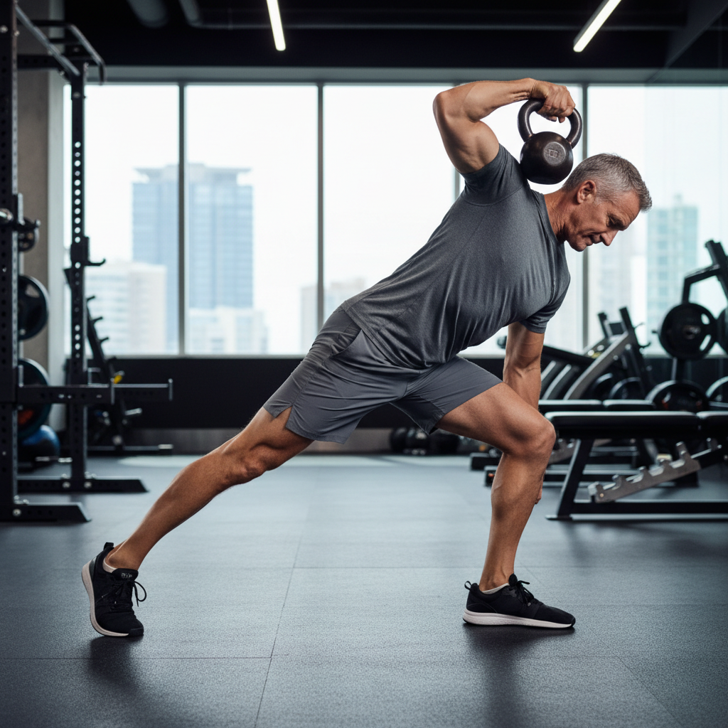 Single Leg Forward Bends with KB High Pull (Left Leg)