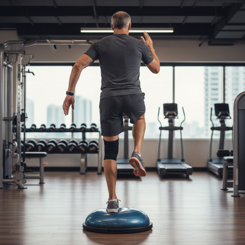 Single Leg Knee-Ups on BOSU (Left Leg)