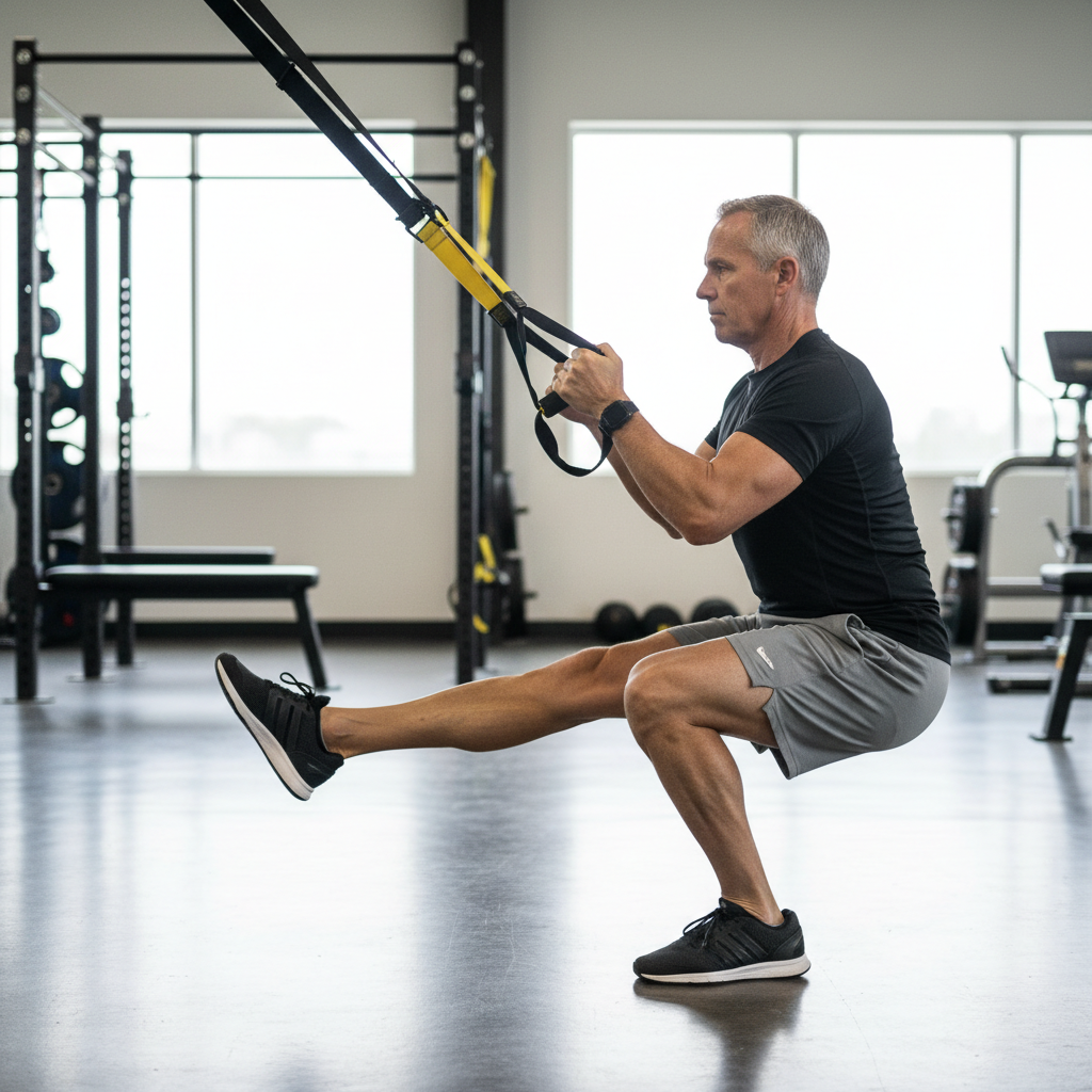 TRX Pistol Squat Pulls on Right Leg