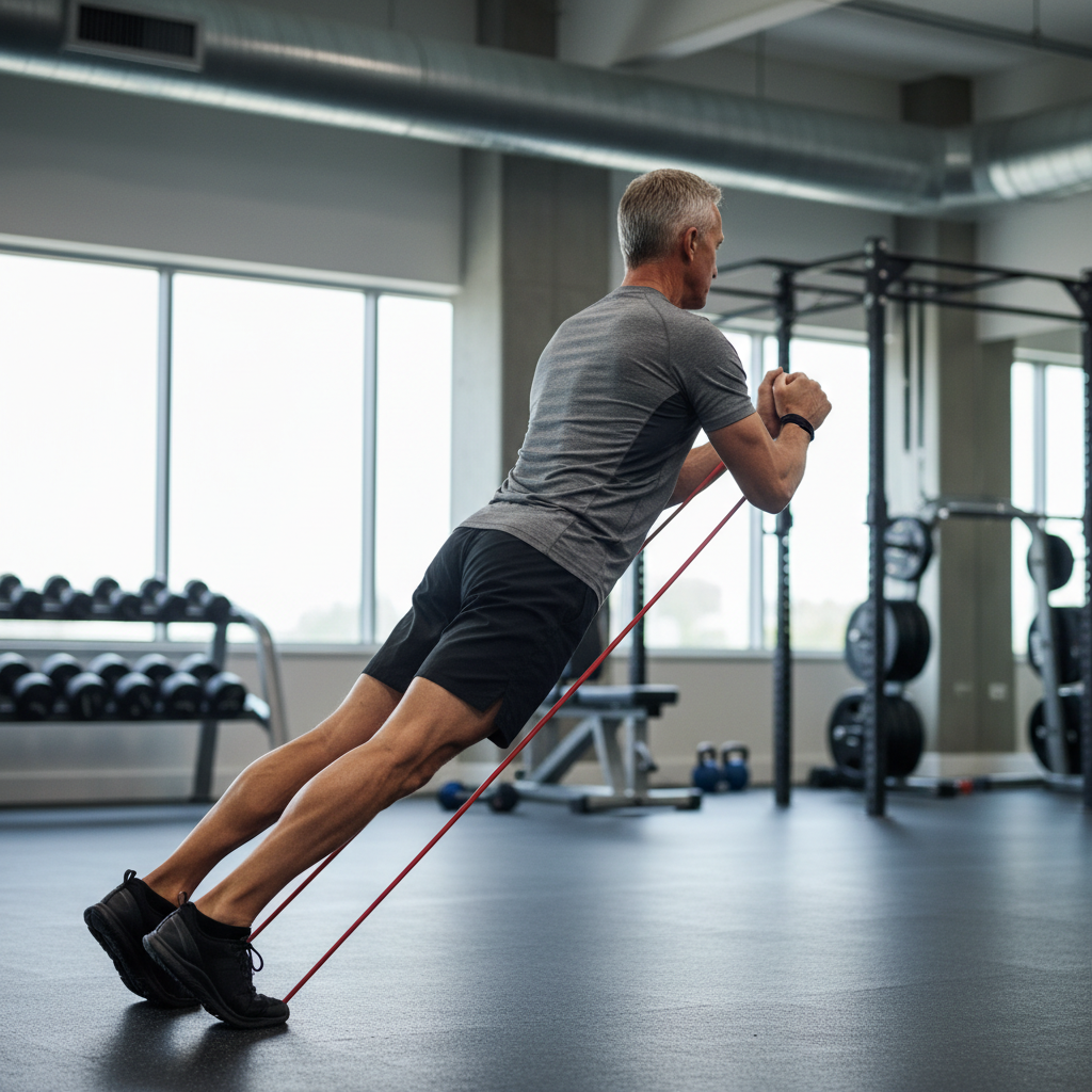 Single Leg Forward Bends with Tubes on Right Leg