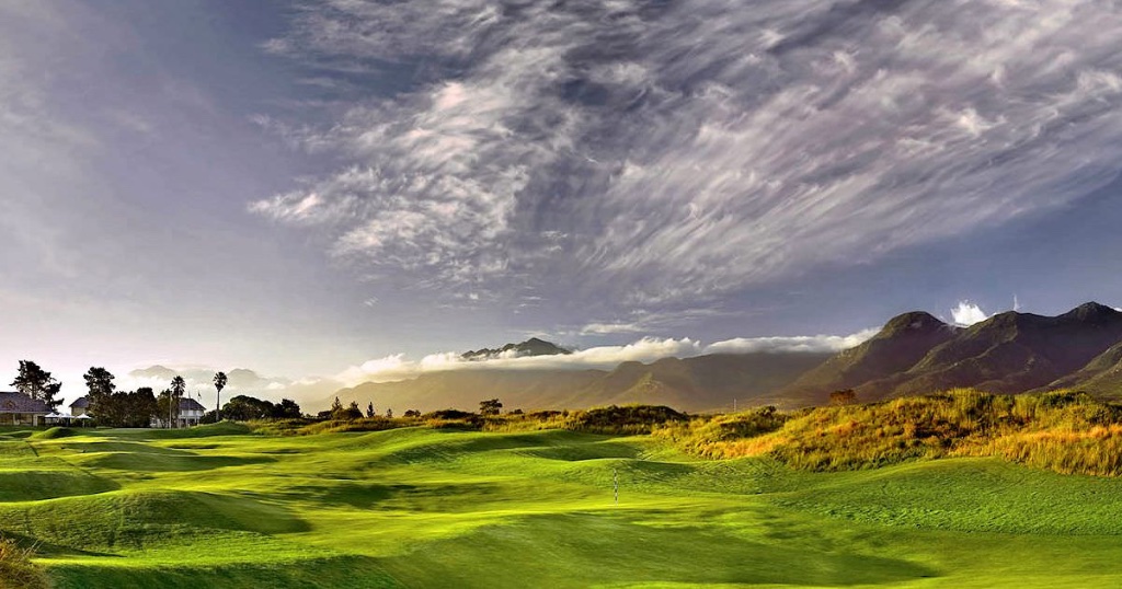 Aerial view of Winelands golf course and vineyards