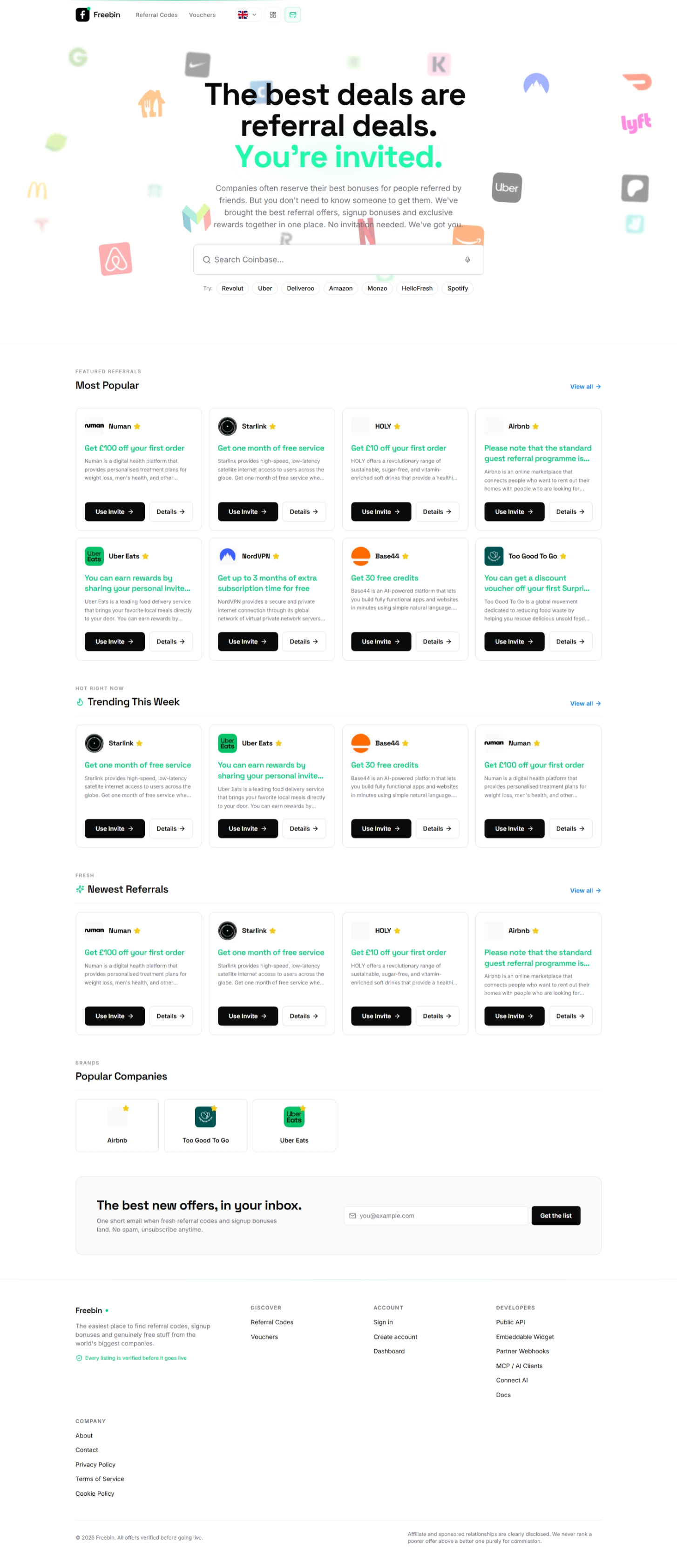 Freebin interface mockup