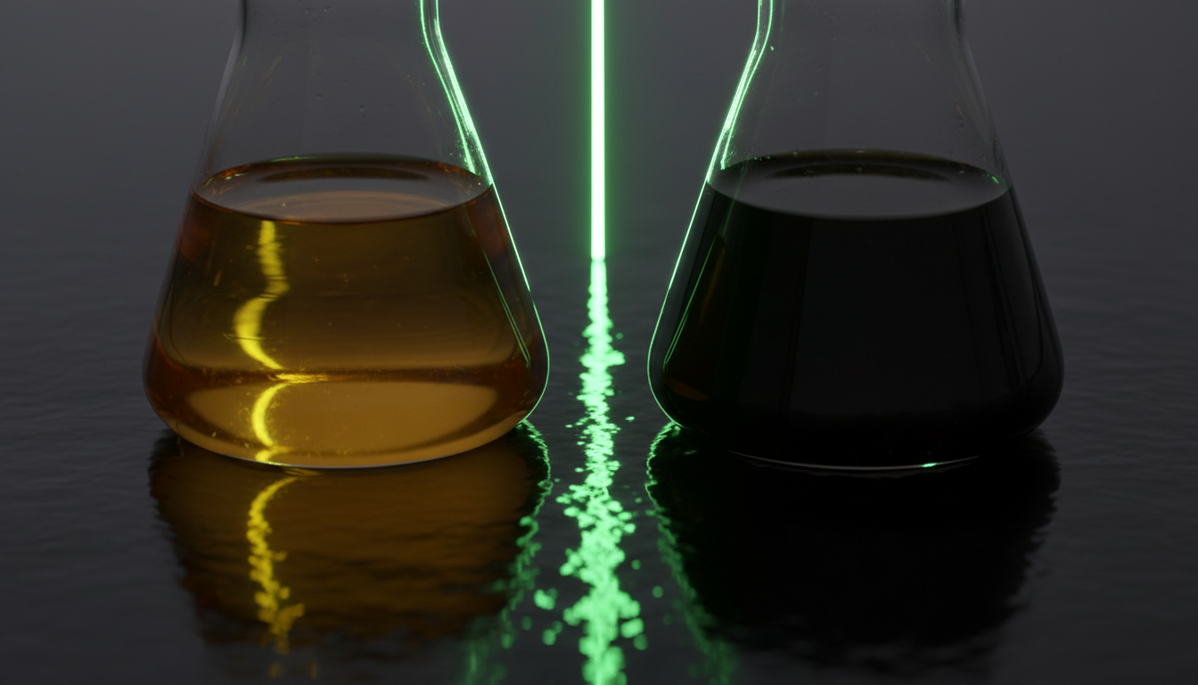 Oil recycling process with amber and emerald tones