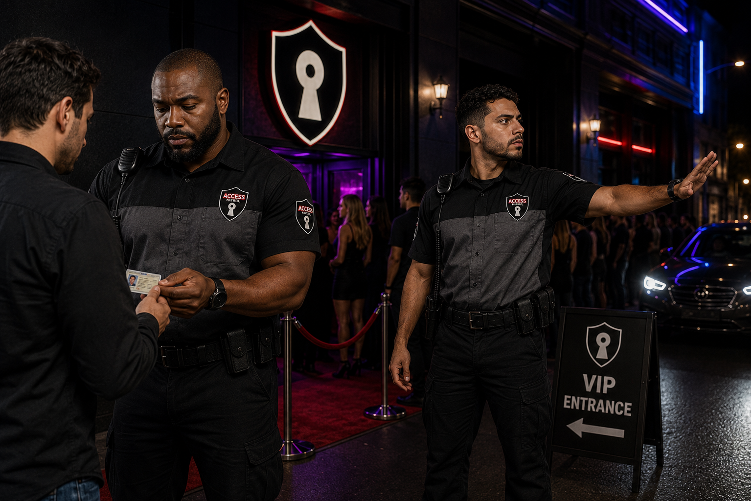 Event security officer checking entry