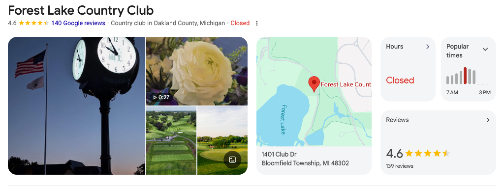 Google Business Profile for Forest Lake Country Club