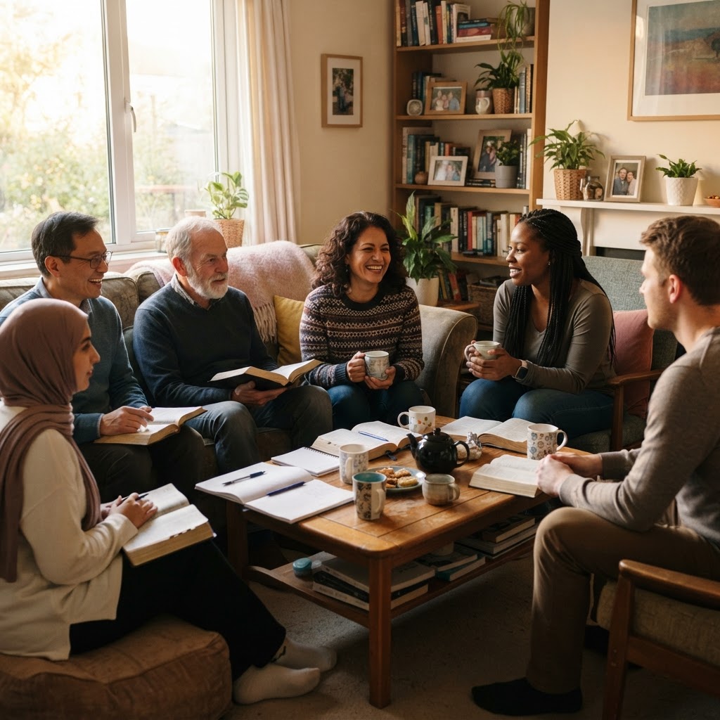 A church small group meeting together