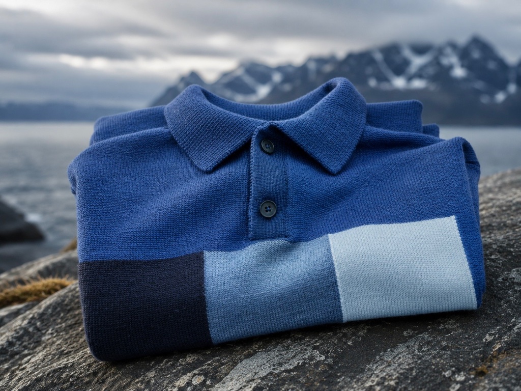 Bestefar i Nordic Six intarsia polo genser ved norsk fjordlandskap