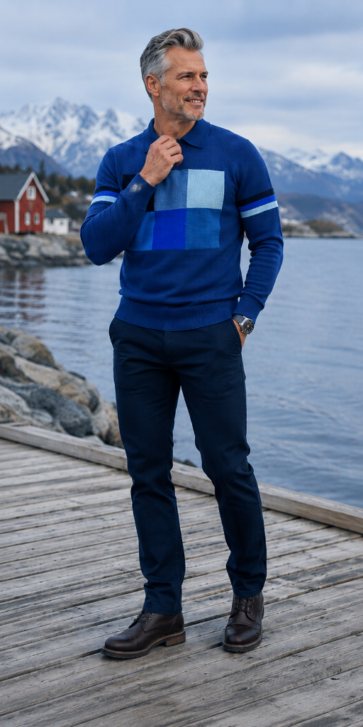 Nordic Six Polo Knit — på norsk kyst med fjord og fjell 8