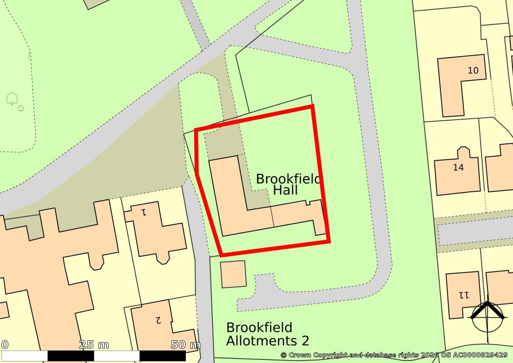 Ordnance Survey map showing Brookfield Hall site
