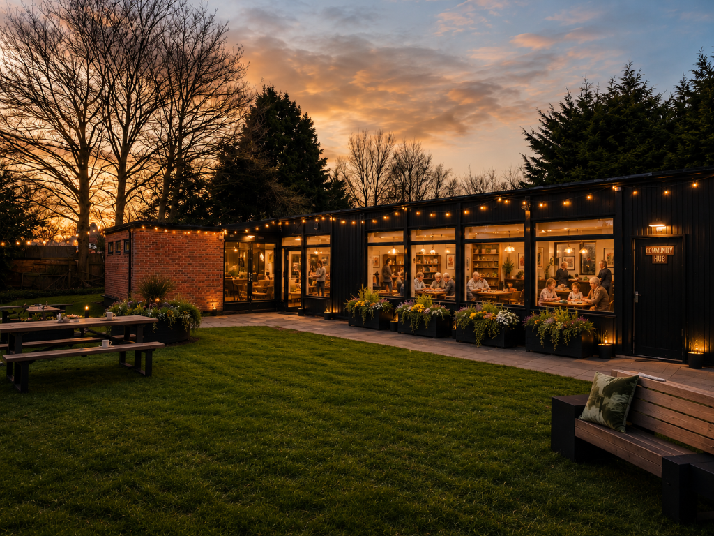 Brookfield Hall exterior at evening