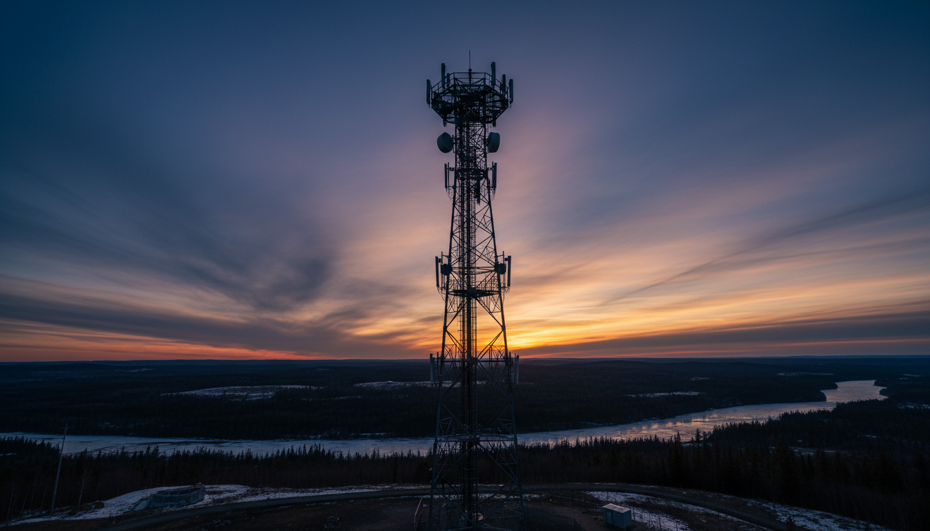 Telecom tower at dusk across Canada
