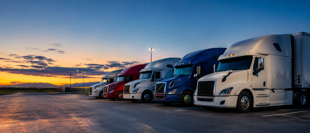 Trucks parked at sunset