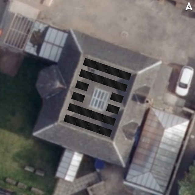 Proposed rooftop solar panel layout, aerial view