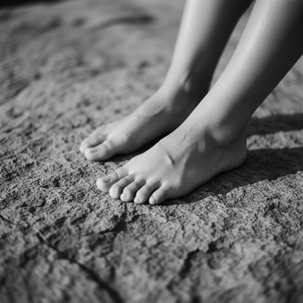 Bare feet grounding on warm natural stone