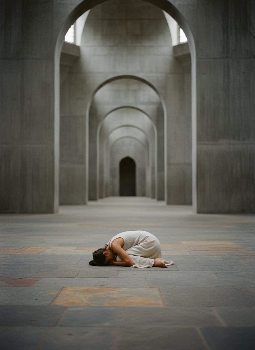 Body in deep somatic rest in architectural space