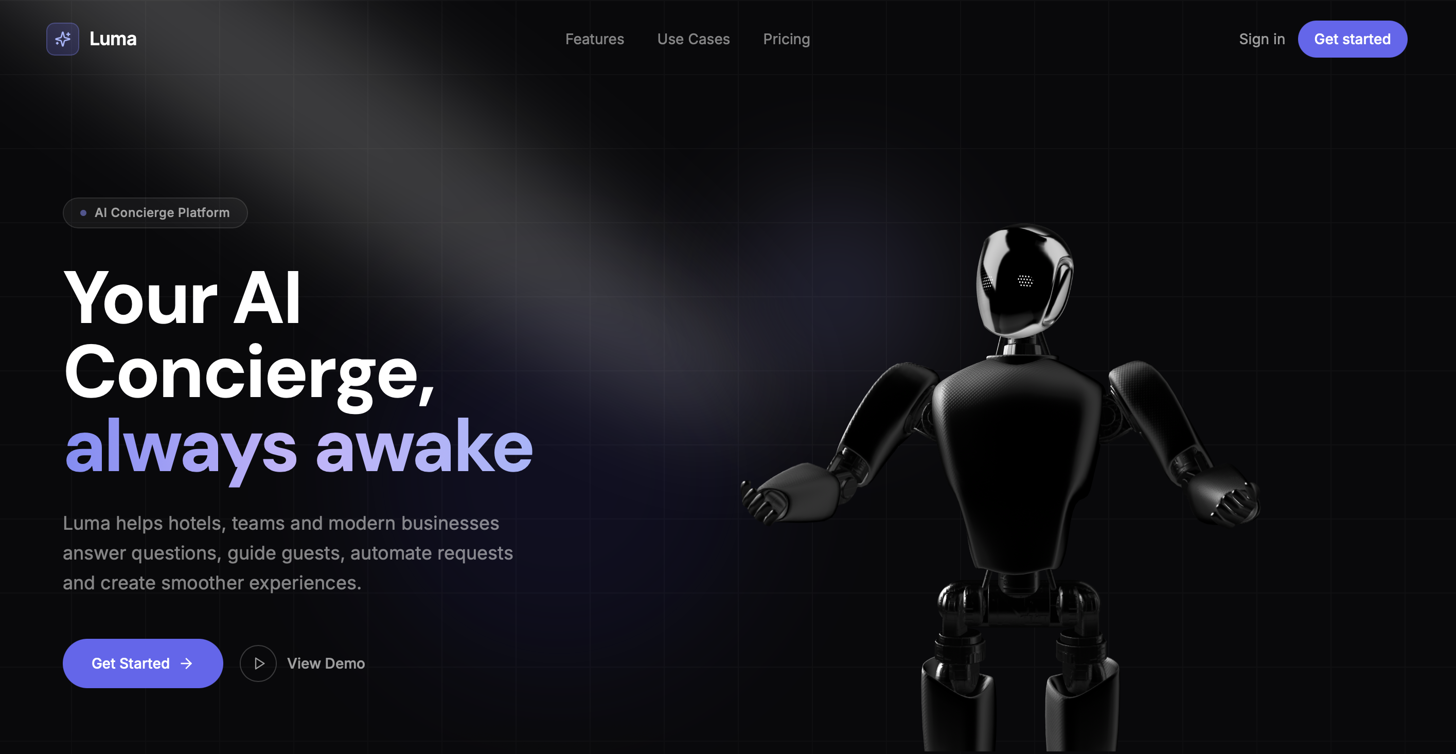 Luma AI Concierge template preview