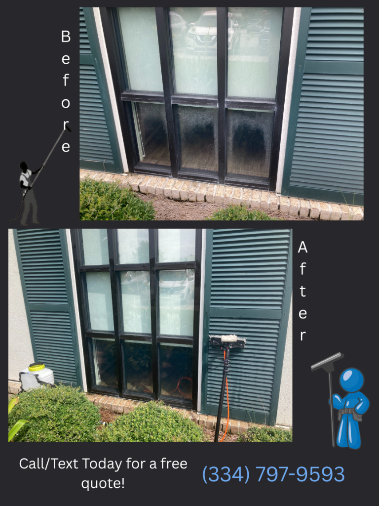 Before and after Window Cleaning at a residential property in Dothan, AL by EcoClear Dothan