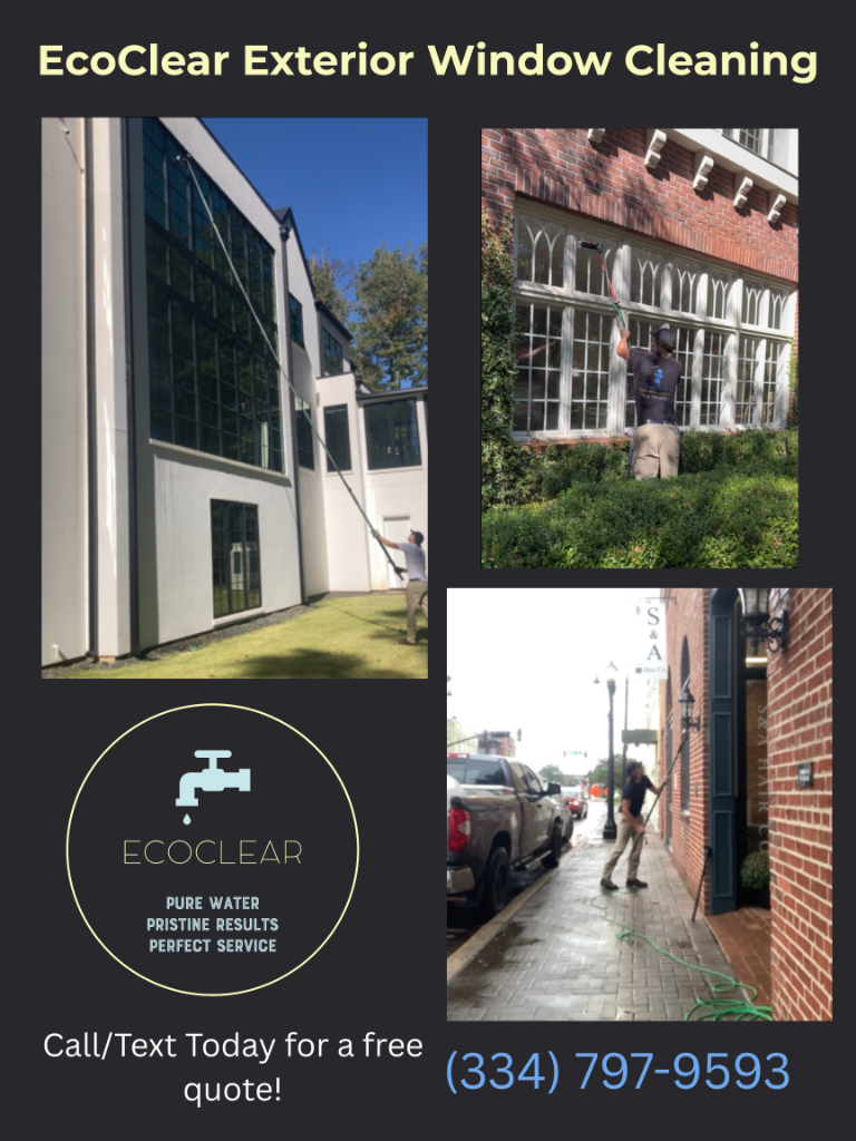 Before and after Window Cleaning at a commercial property in Dothan, AL by EcoClear Dothan