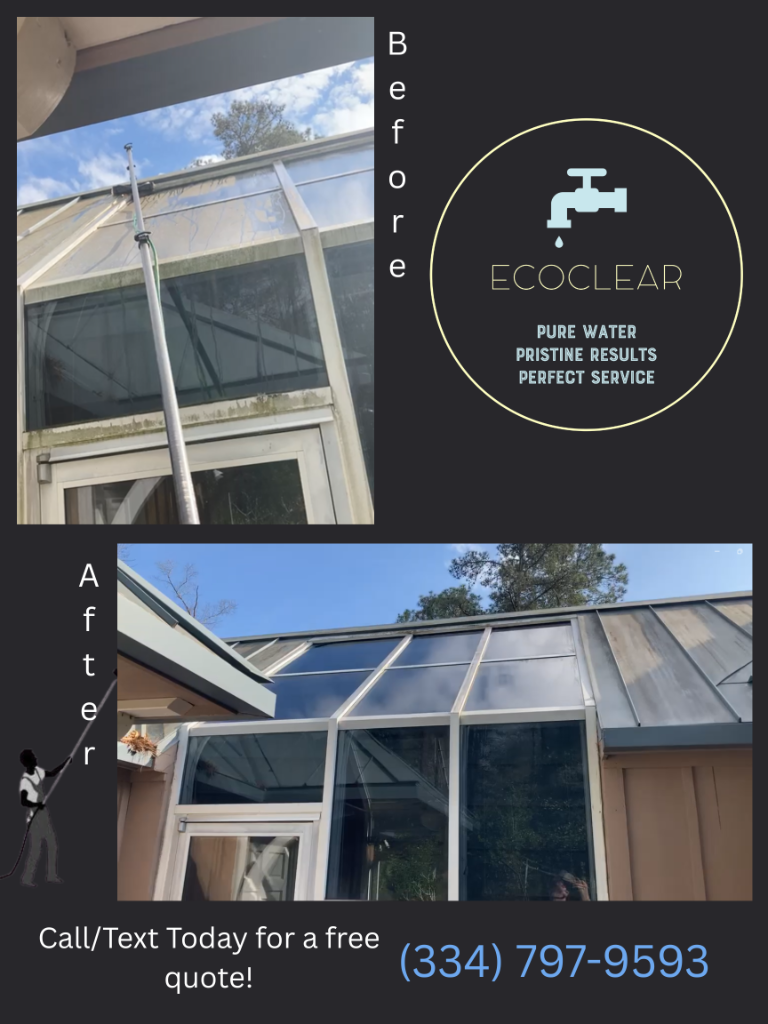 Before and after Window Cleaning at a residential property in Dothan, AL by EcoClear Dothan