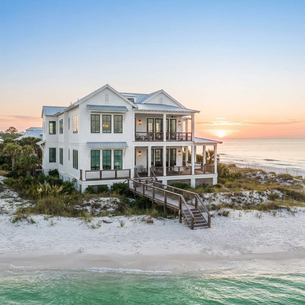 30A window cleaning — pure-water-fed pole cleaning beach home glass along Scenic 30A Florida