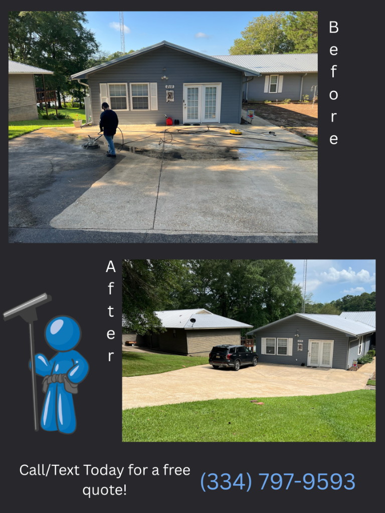 Before and after Concrete Cleaning at a residential property in Dothan, AL by EcoClear Dothan