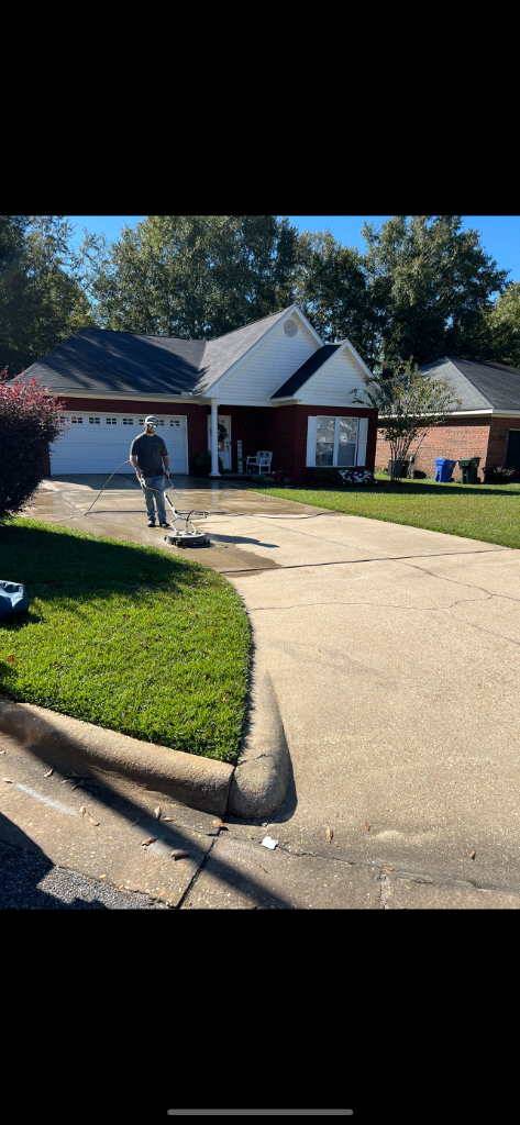 Before and after Concrete Cleaning at a residential property in Dothan, AL by EcoClear Dothan