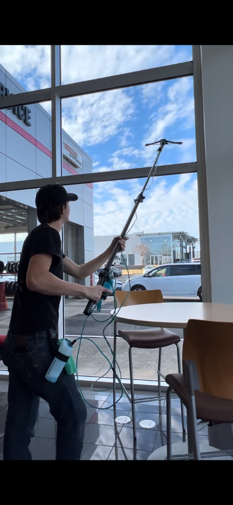 Before and after Window Cleaning at a commercial property in Dothan, AL by EcoClear Dothan