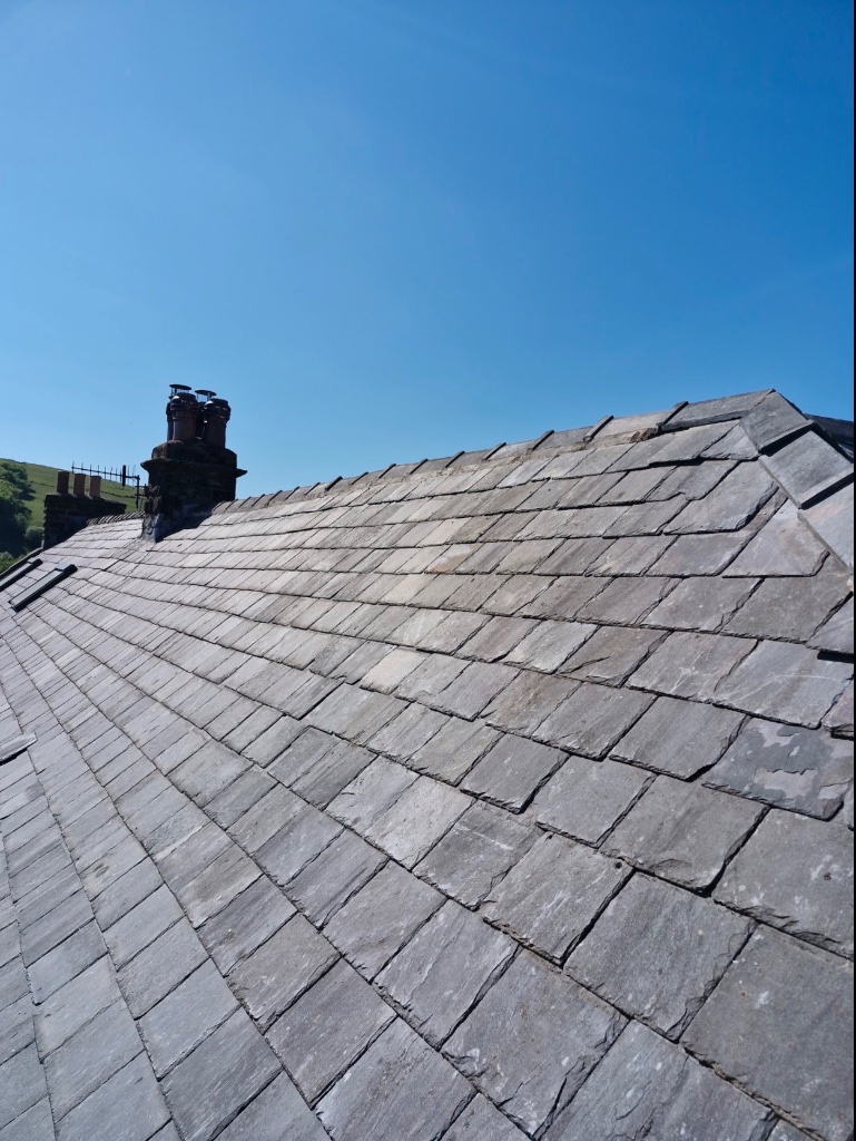 Completed Slate Roof with Chimney