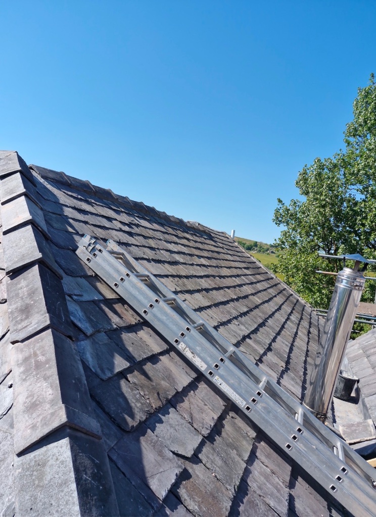 Slate roof with access ladder