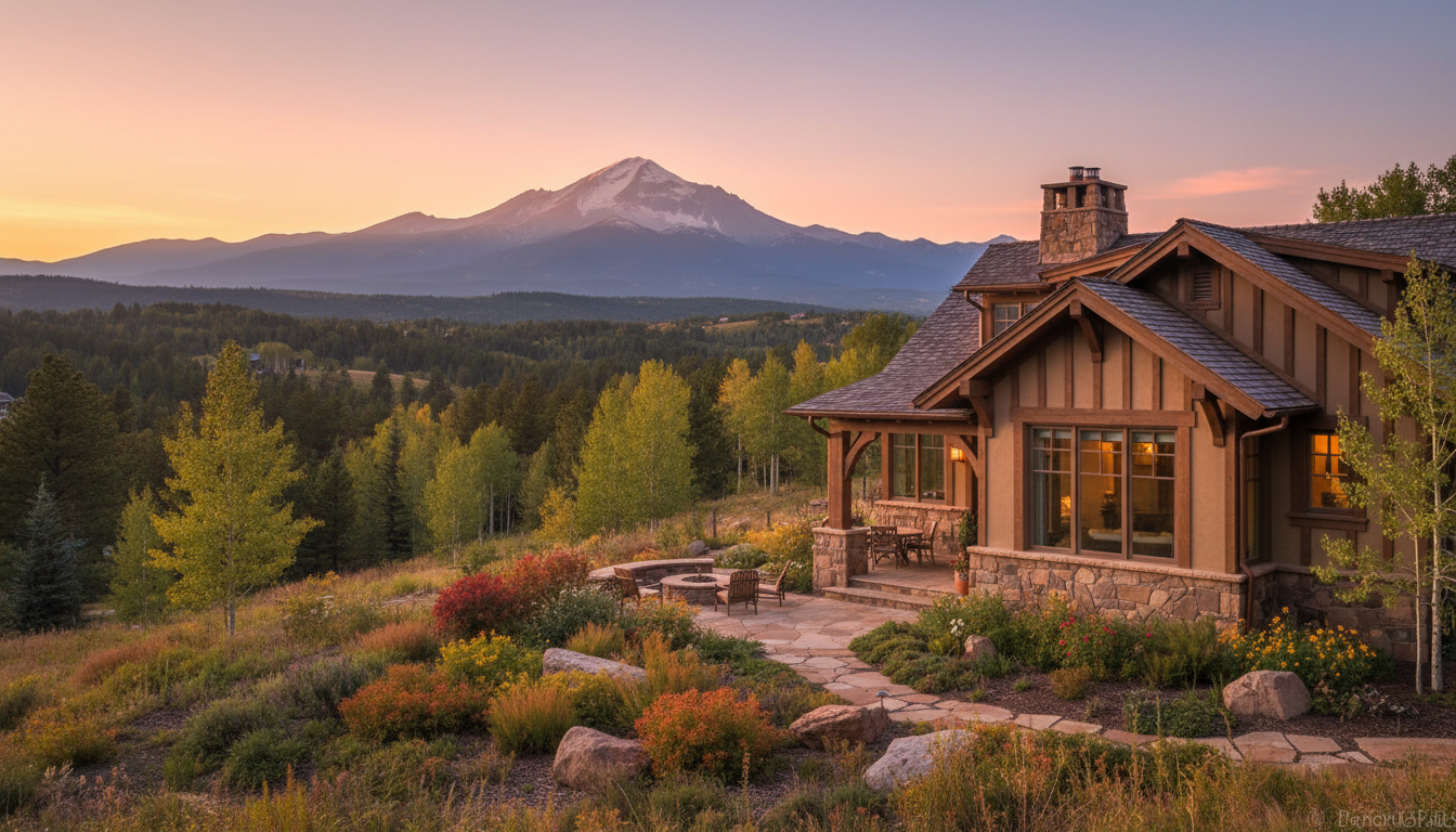 A beautiful Colorado home with mountain views at golden hour