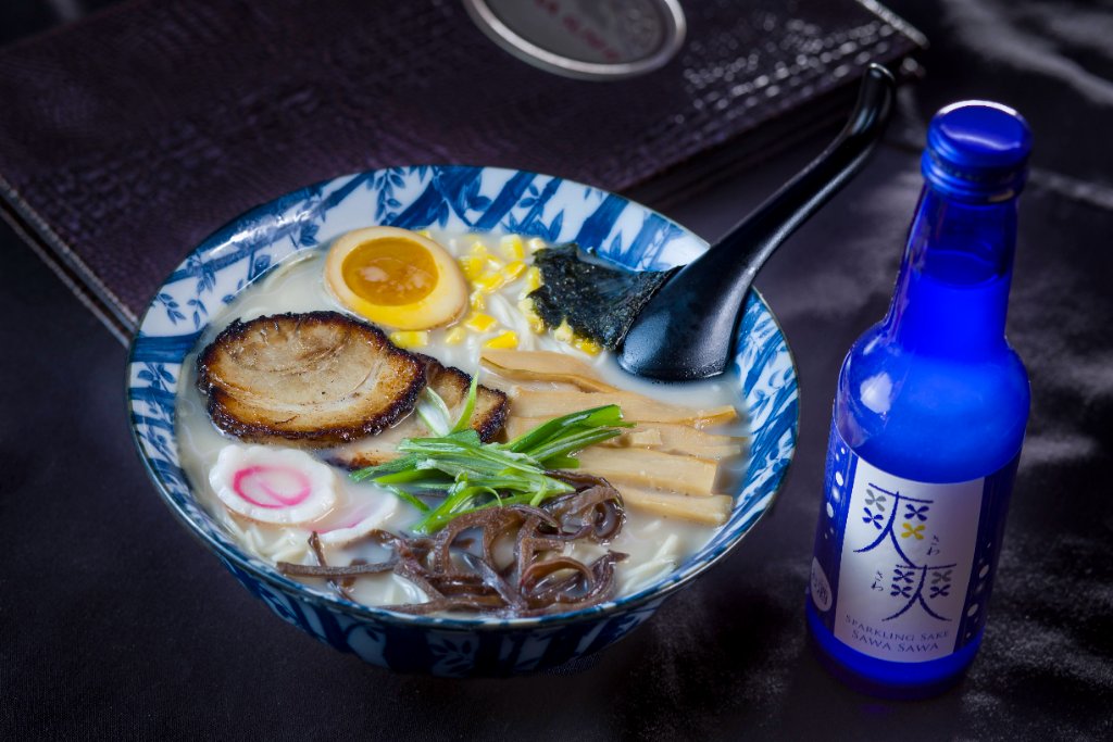 Ramen noodle bowl with toppings