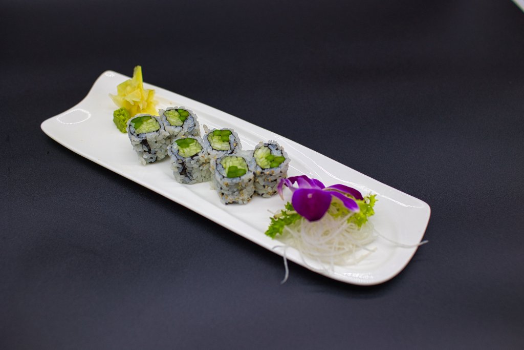 Yama special roll with spicy shrimp and red flowers