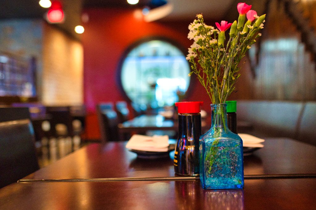 Table centerpiece with floral arrangement