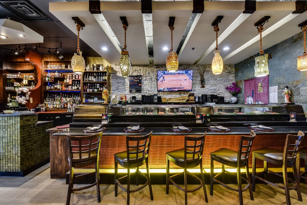 Sushi bar with fresh fish display