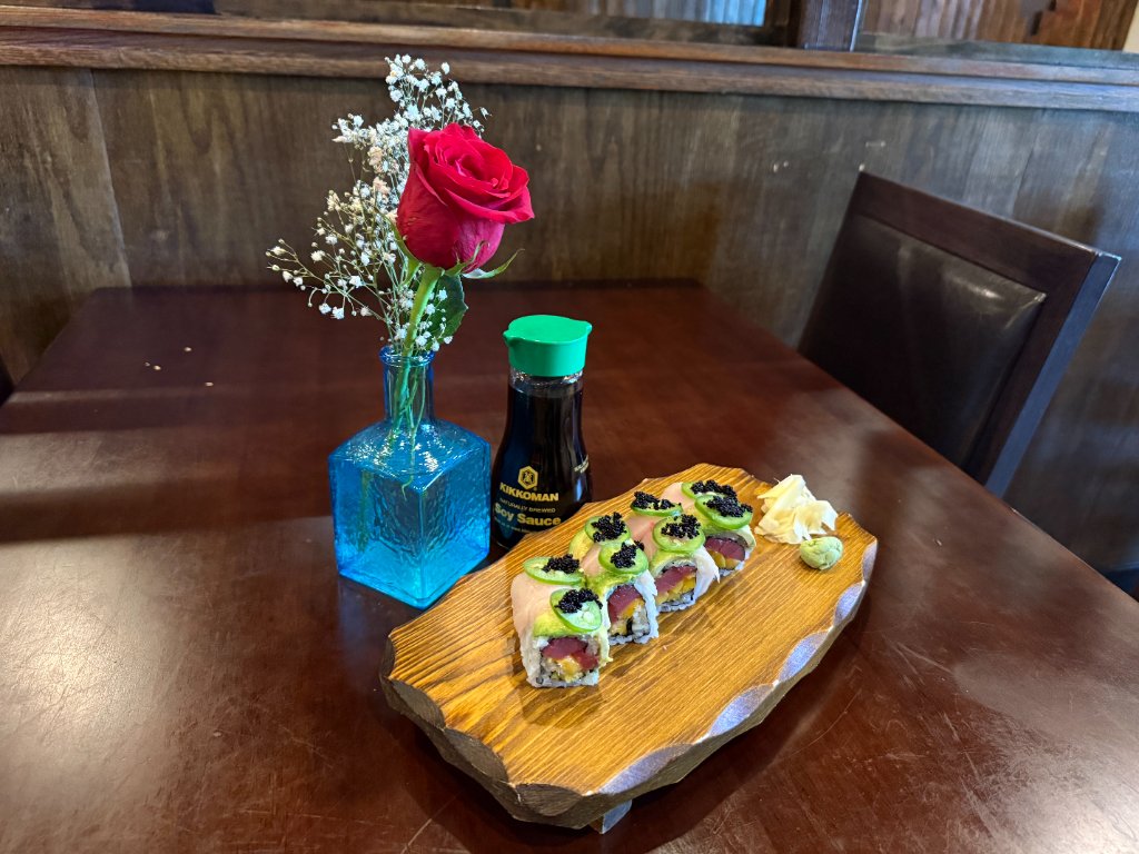 Gourmet sushi rolls with black caviar