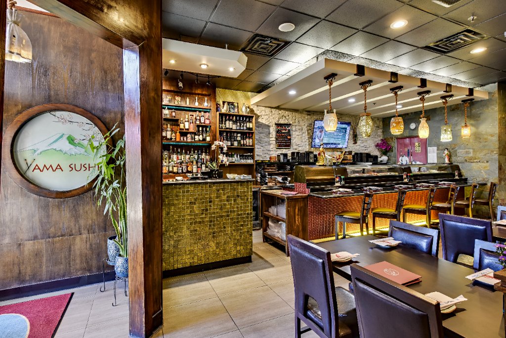 Interior dining room with sushi bar