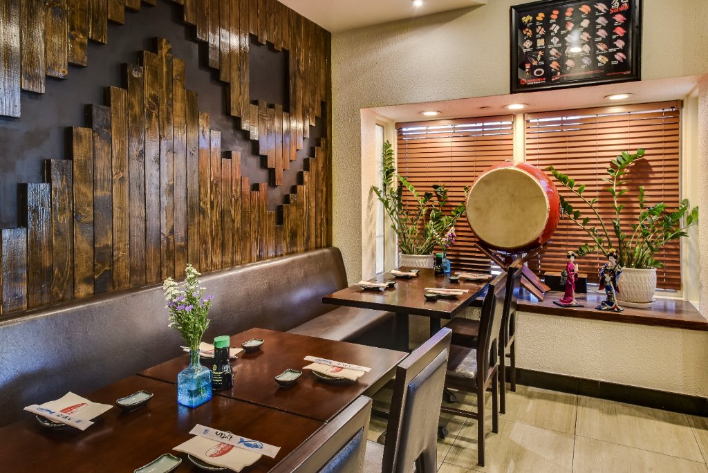 Cozy dining nook with Japanese drum decor