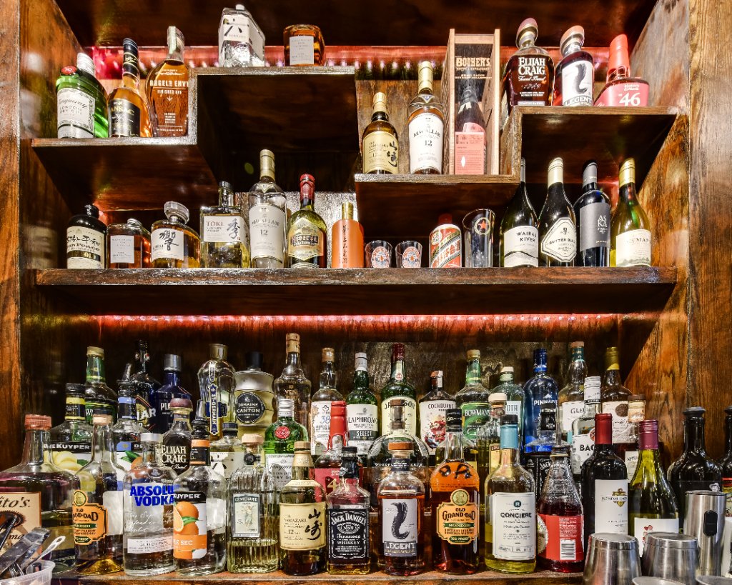 Full bar with premium whisky collection