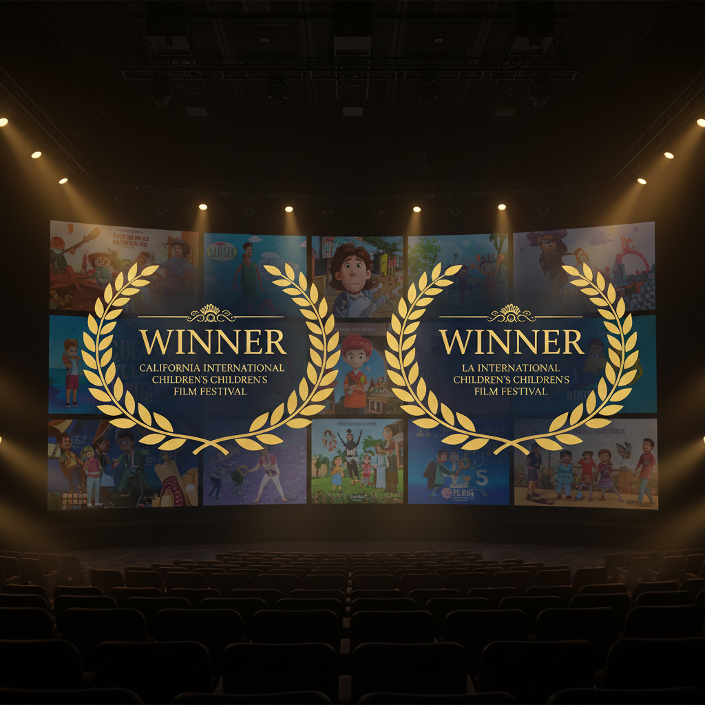 California International Children's Film Festival and LA International Children's Film Festival laurels represented visually.
