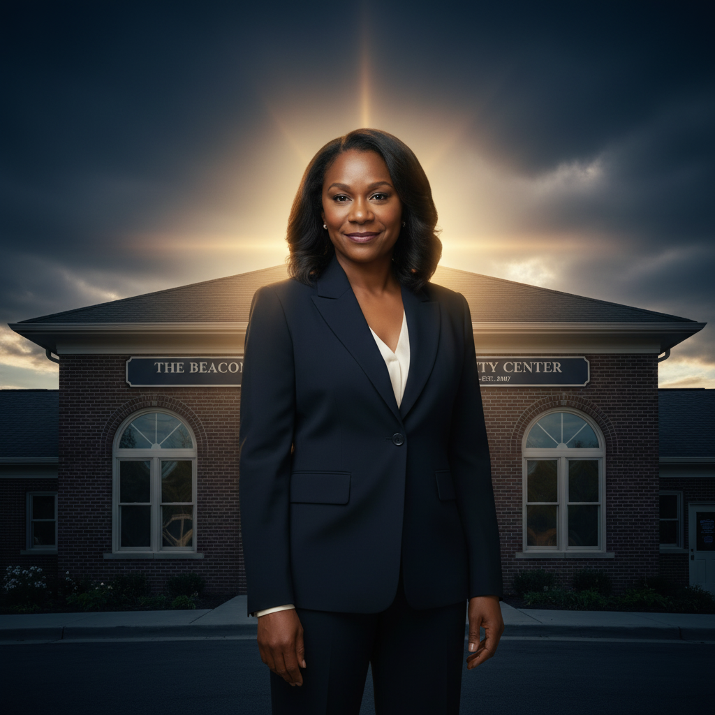 Janice envisioning a nonprofit that opens doors for youth, with lighthouse and light breaking through symbolism.