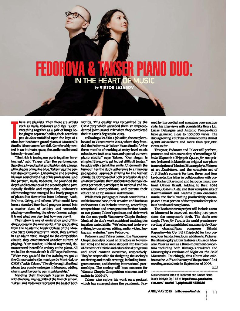 Fedorova & Takser – In the Heart of Music, La Scena Musicale