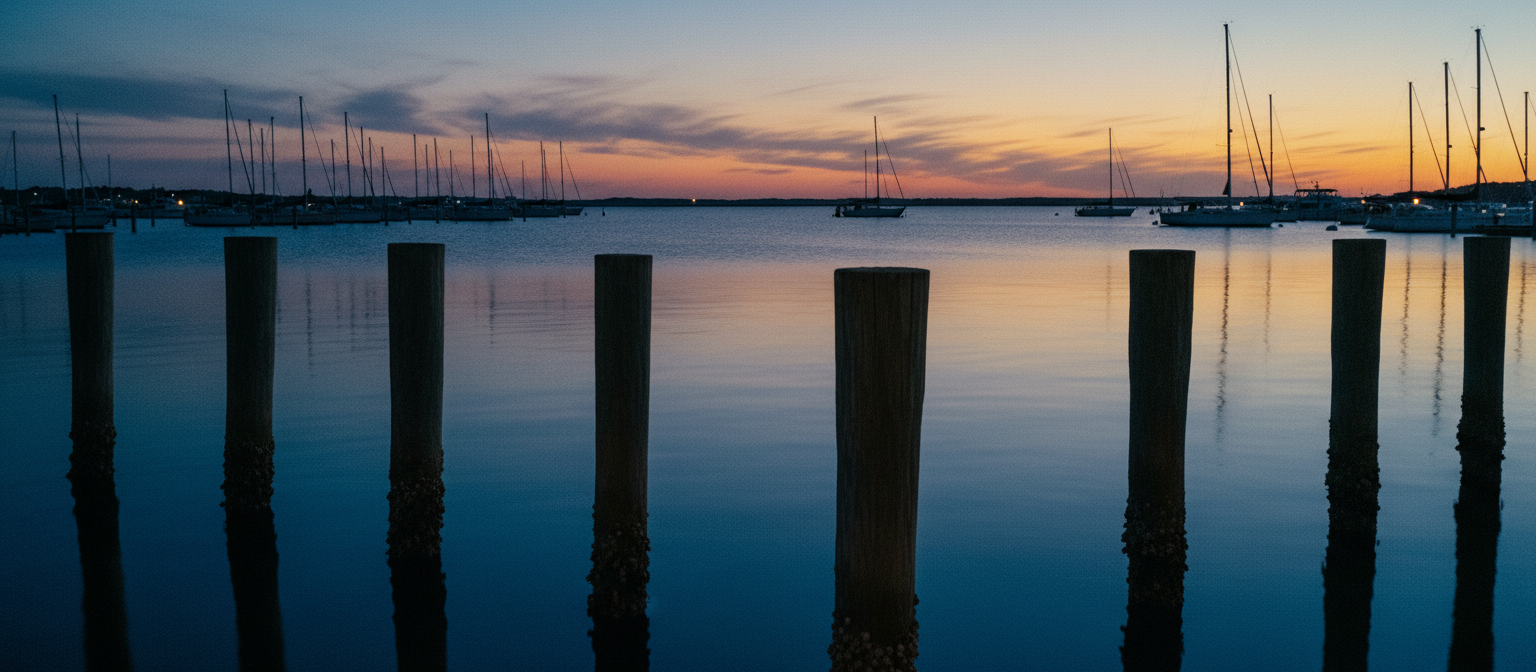 Cape Cod harbor at dusk