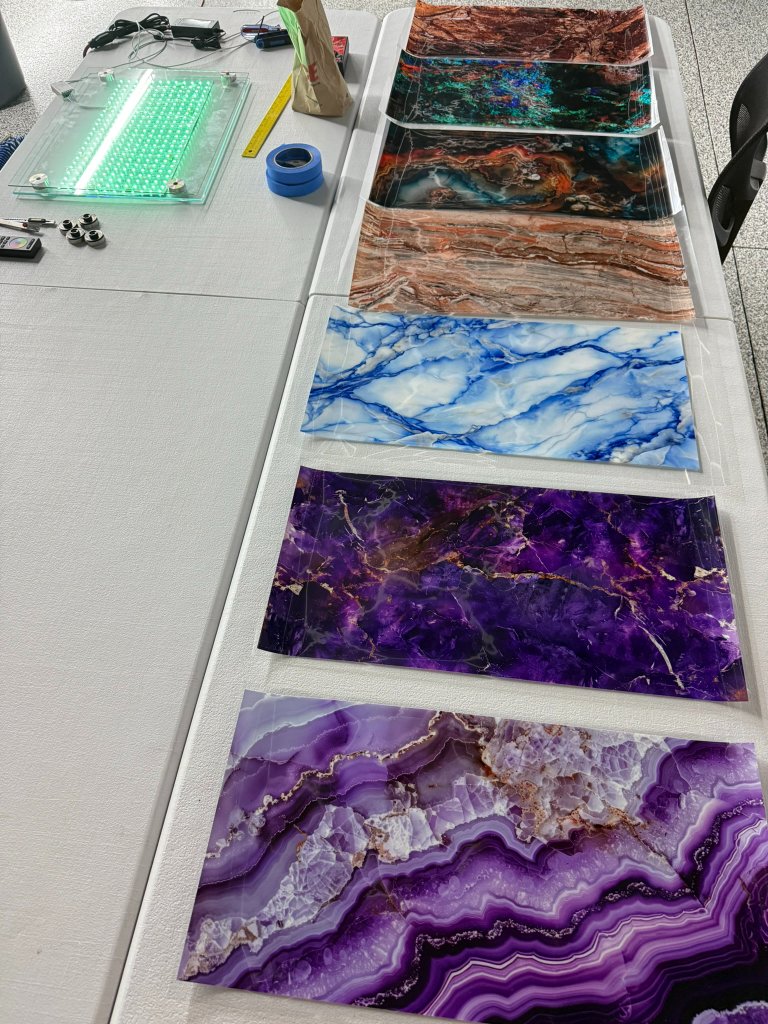 Detail of layered automotive glass artwork