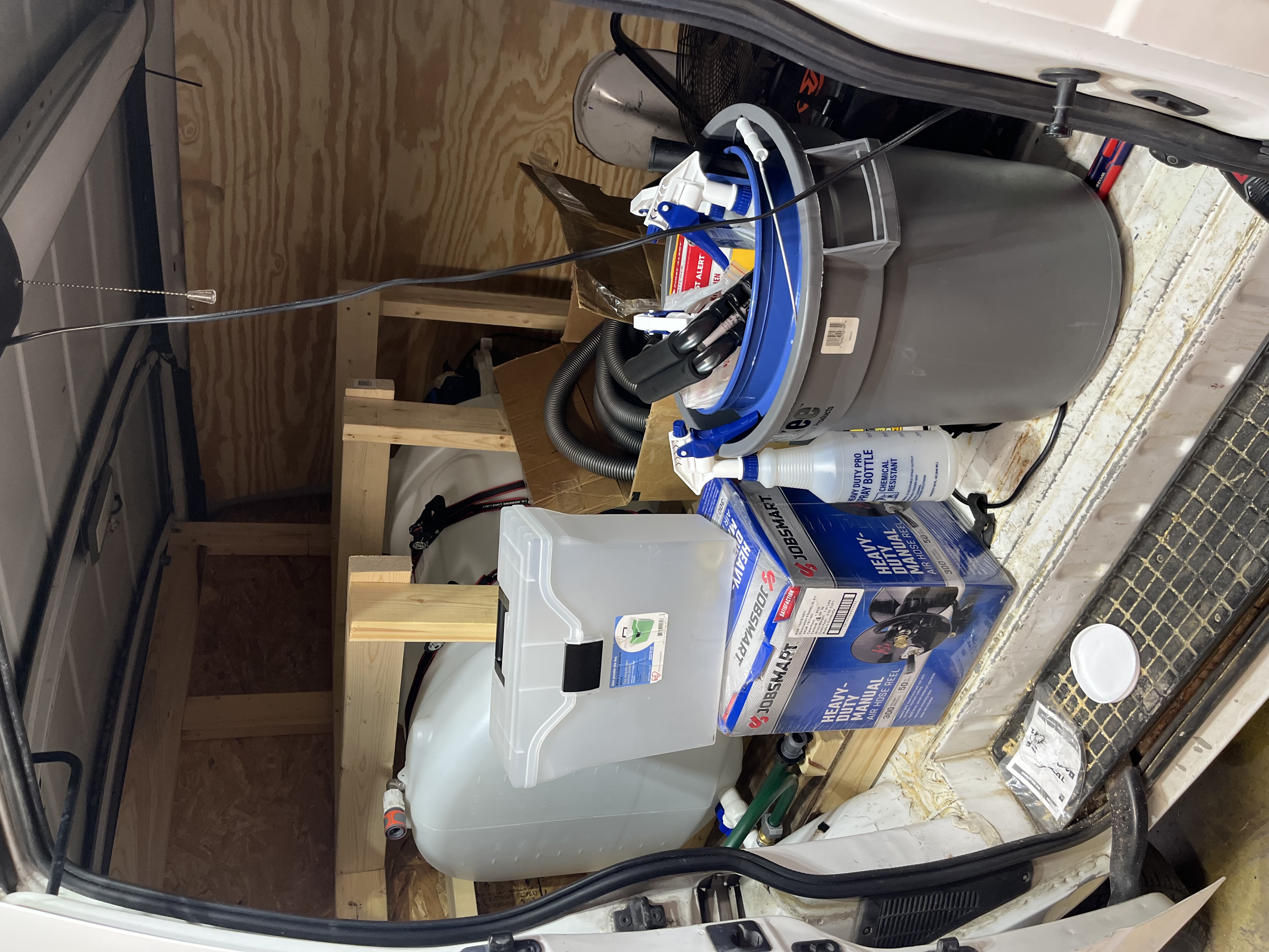 Inside the new mobile detailing setup - water tank and storage
