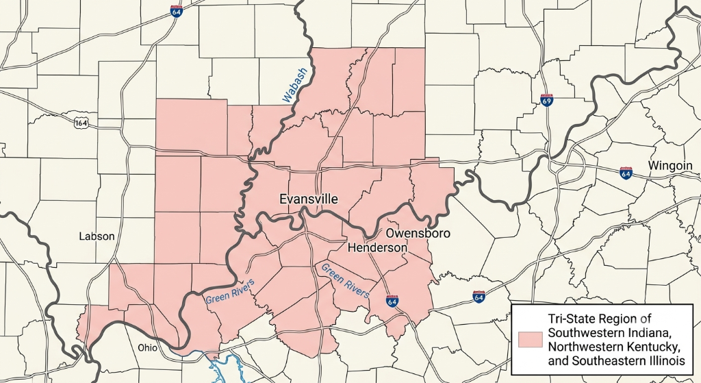 Tri-State Area Map - Southwestern Indiana, Northwestern Kentucky, and Southeastern Illinois