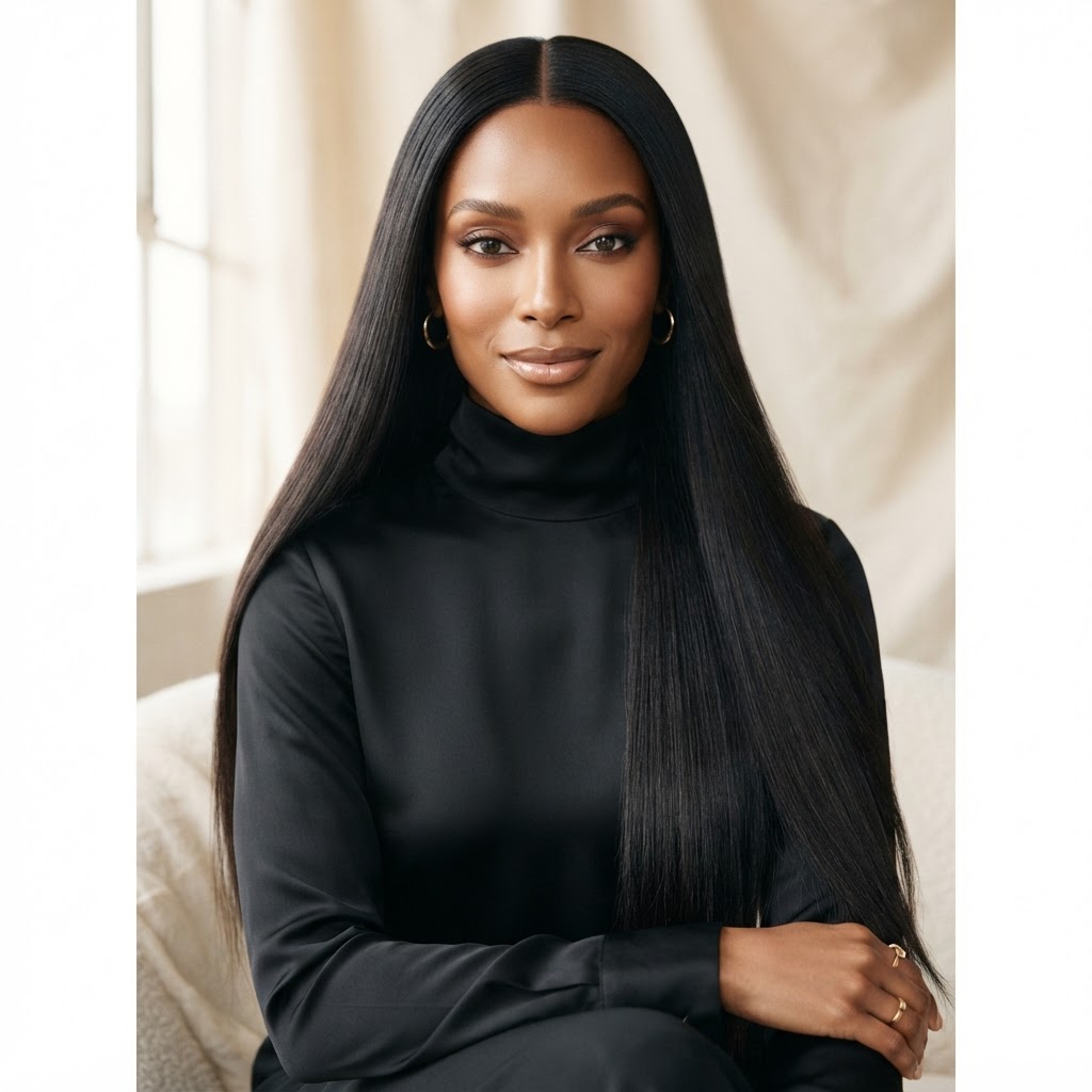 Understanding Hair Origins: Vietnamese, Cambodian, and Peruvian — Black woman, luxury hair, editorial quality